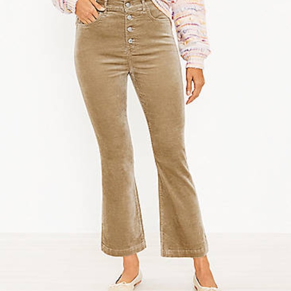 LOFT Tall Velvet Button Front Kick Crop Pants in Lavender Haze - Picture 3 of 6